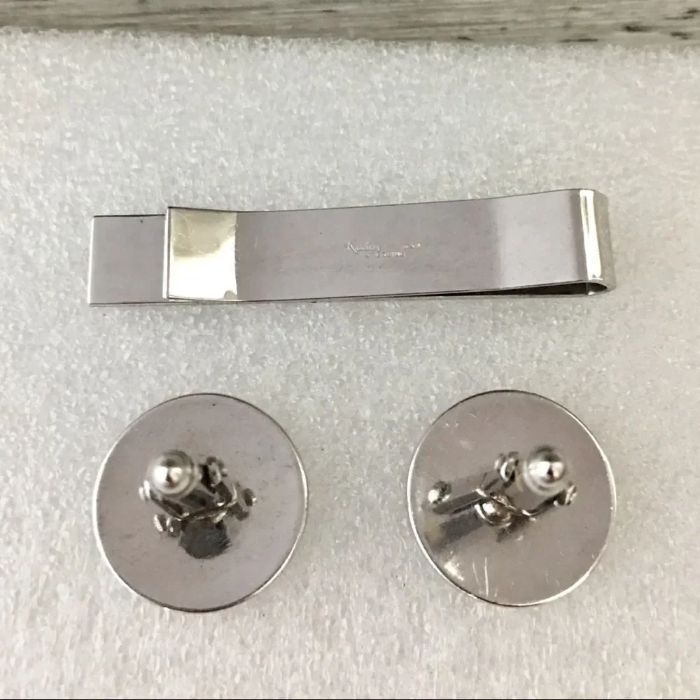 Vintage Kreisler 925 Sterling Silver Diamond Cufflinks Tie Bar Set 1206